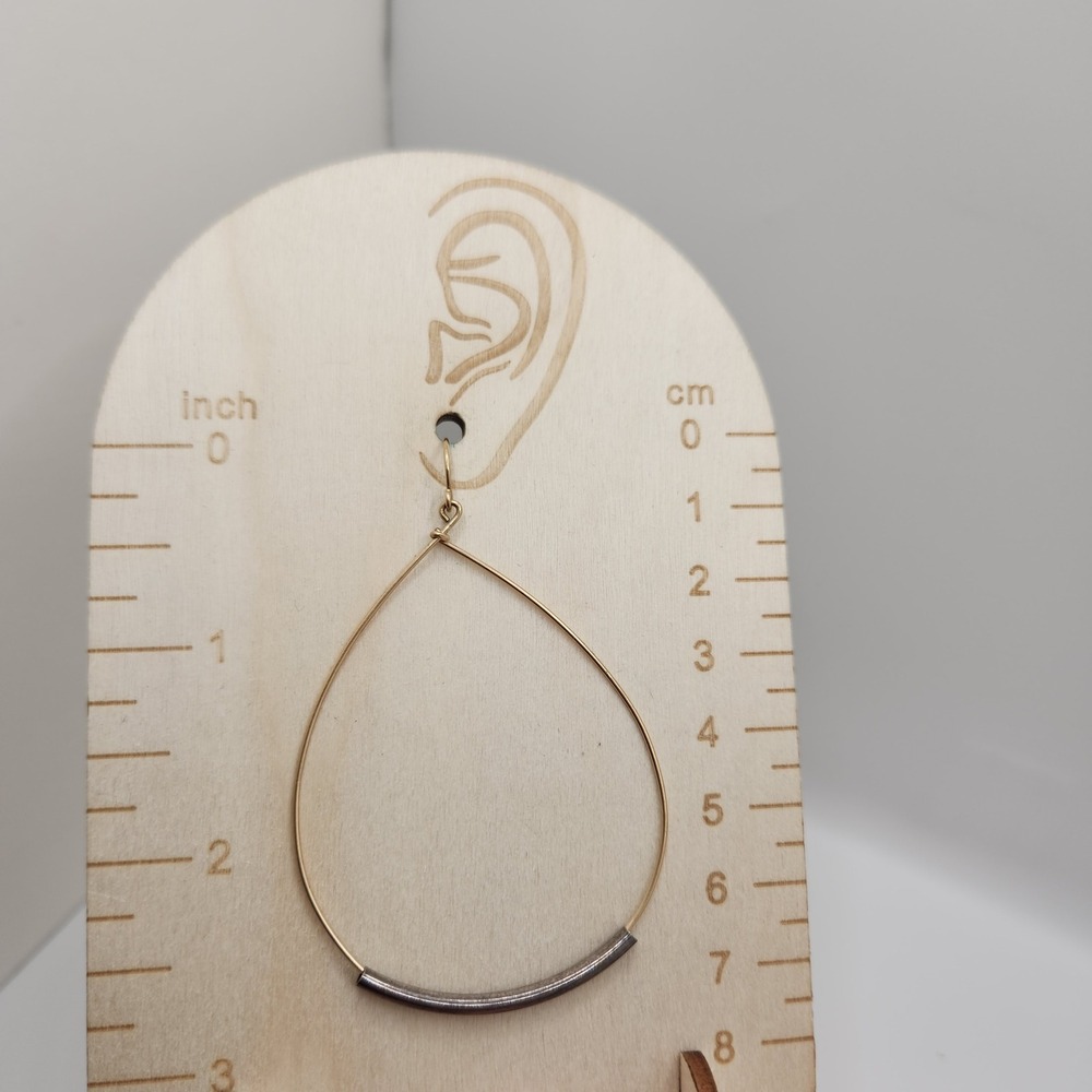 Boho 14k Gold Filled 925 Sterling Silver Teardrop Mixed Metal Hoops Artisan Made - Picture 7 of 10